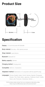 HW22 smart hodinky 1,75 palec 320x385 Rozlíšenie otáčania tlačidlo Bluetooth smartwatch Ženy pánske hodinky pre IOS Android IWO 13