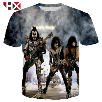HX Letné Módy Cool Metal Rock Kapela Kiss T Shirt Muži Ženy 3D Tlačených Tričká Unisex Harajuku T Shirt Streetwear Topy HX626