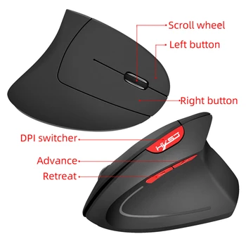 HXSJ T24 2.4 G Wireless Gaming Mouse Vertikálne Nastaviteľné Ergonomické 800 1600 2400DPI 6 Tlačidiel S USB Prijímač Pre PC, Notebook
