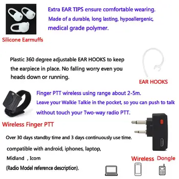 HYS Slúchadlo Bezdrôtového pripojenia Bluetooth Headset pre Midland FRS ICOM Walkie Talkie