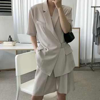 HziriP 2020 Nové Letné Office Set Ženy, Sako Vyhovuje OL Minimalistický Bežné Elegantné Sako Kabát + Krátke Nohavice Obleky 2 Ks Súpravy