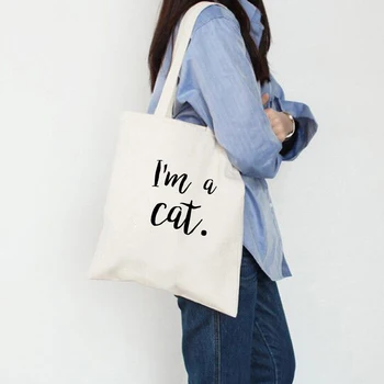I 'm Mačka List Tlač Mačka Grafika Tote ECO Nakupovanie Vonkajšie Plátno Tašky cez Rameno, Nákupné tašky Módne Bežné Jednoduchý Skladací
