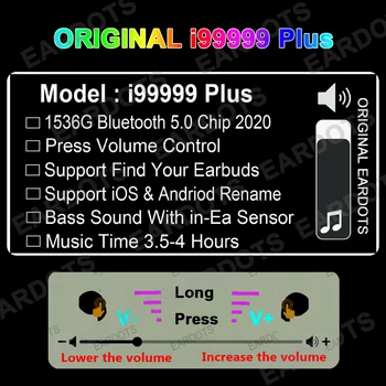 I99999 TWS Plus Bezdrôtové Slúchadlá Air2 Premenovať Bluetooth 5.0 Slúchadlá Ovládanie Hlasitosti Super Bass Slúchadlá PK i90000 TWS i90000 Max