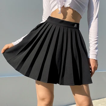 IAMSURE Preppy Štýl Bežné List Vyšívané 90. rokov Skladaná Sukňa kórejský Streetwear Módy Vysoký Pás Mini Sukne Pre Ženy
