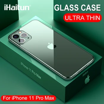 IHaitun Luxusné Sklo puzdro Pre iPhone 11 Pro Max Prípadoch Ultra Tenký Priehľadný Sklenený Kryt Pre iPhone XS MAX XR X 10 7 8 Soft Edge