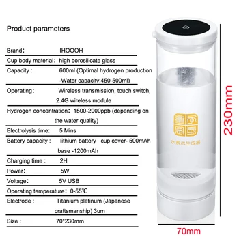 IHOOOH Výrobcu, Bohaté na Vodík Voda Generátor Pure H2 ORP Alkalickej Ionizátor Anti-Aging Produkt Zlepšenie Spánku Sklo Pohár