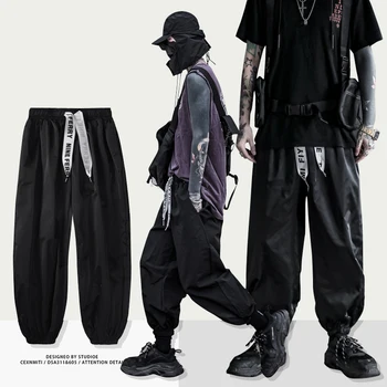 IiDossan Stuhy Streetwear Cargo Nohavice Mužov Joggers Mužov Jar Hip Hop Trakmi, Japonský Streetwear Nohavice Pantalones Čierna
