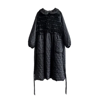 Imakokoni black klip bavlna-rimmed šaty originálny dizajn teplé Japonský jesenné a zimné šaty 192872