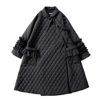 Imakokoni pôvodný Japonský dizajn šikmé čipky prešívaná bunda žena rozstrapatené čipky rukávy-