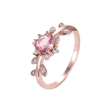 INALIS Rose Zlaté Prstene Pre Ženy S Okrúhle Ružové Umelé Drahokamy Krúžok Romantický Zásnubný Svadby, Módne Šperky Hot Predaj