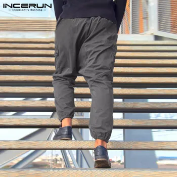 INCERUN Farbou Mužov Cargo Nohavice Voľné Joggers Šnúrkou Multi Vrecká Bežné Nohavice Streetwear Módy Pantalones Hombre