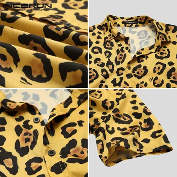 INCERUN Lete Mužov Leopard Tlač Tričko Chic Streetwear Krátky Rukáv Klope Módne Pláži Havajské Košele 2021 Bežné Camisa 5XL 7