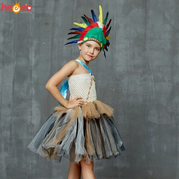 Indická Princezná Pocahontas Dievčatá Tutu Šaty Detský Maškarný Karneval, Halloween Kostým Ručné Deti Strany Tylu Šaty