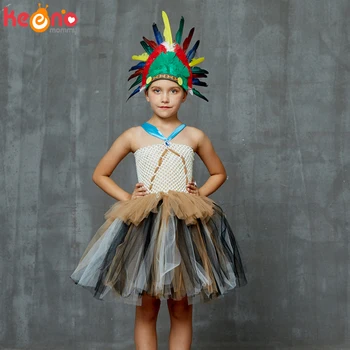 Indická Princezná Pocahontas Dievčatá Tutu Šaty Detský Maškarný Karneval, Halloween Kostým Ručné Deti Strany Tylu Šaty