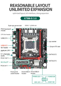 Ingsha X79 m-s doske sada USB 3.0 s Xeon LGA2011 E5 2630 V2 CPU 2x4GB=8GB 1333MHz DDR3 ECC REG pamäť M. 2 SSD SATA3.0