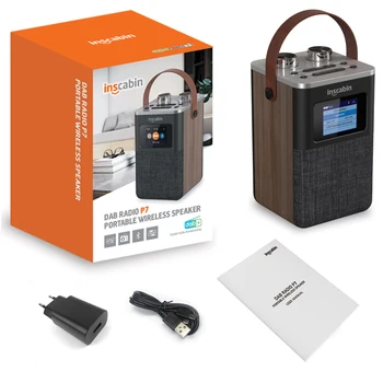 Inscabin P7 Stereo DAB Rádio Prenosný Bezdrôtový Reproduktor s technológiou Bluetooth DAB+ FM/Subwoofer/Rechargable Batérie/drevený