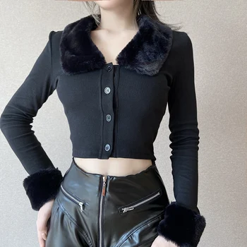 InsDoit Vintage Goth Čierny Kabát Harajuku Punk Bodycon Dlhý Rukáv Patchwork Kabát Estetické, Elegantné Bežné Ženy Zimné Kabáty