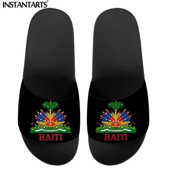 INSTANTARTS Haiti Príznak Tlač Ženy Listov Papuče Lete Žena Sandále Ploché Topánky Bežné Ženské Domov Flip Flops Zapatos de Mujer