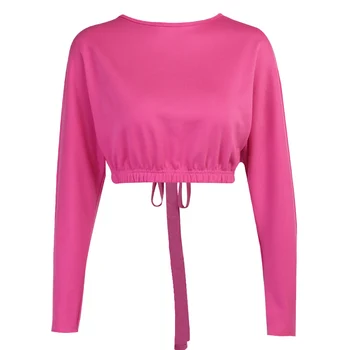 Instunning O-Krku dámske tričká Dlhý Rukáv Šnúrkou Obväz Duté z Jeseň Sexy Plodín Top Fashion Bežné Streetwear 2020