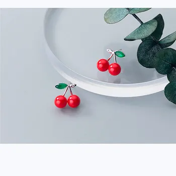 INZATT Reálne 925 Sterling Silver Smalt Pearl Ovocie Red Cherry Stud Náušnice Jemné Šperky Pre Ženy Minimalistický Príslušenstvo darček