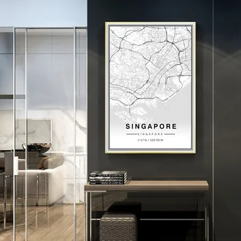 ISTÝ ŽIVOT Minimalistický Singapur, Mapu, Plagát, Tlač na Plátno, Maľovanie Čiernej A Bielej Cestovné Wall Art Obrázky Domova