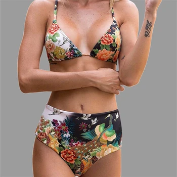 ITFABS Sexy Kvetinová Tlač Vysoký Pás Plavky 2019 Bikini Push Up Plavky Ženy Vintage Biquini plavky de Bain Femme XXL