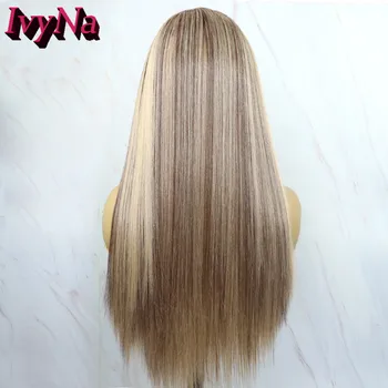 IvyNa D33/103 Blond Highlight Syntetické Parochne S hlavovým oblúkom Dlhé Rovné Celý Stroj Vyrobený Syntetické Vlasy hlavový most pre Ženy Tan