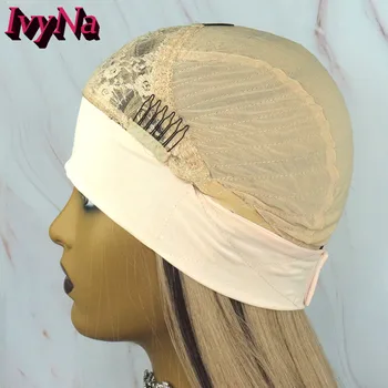 IvyNa D33/103 Blond Highlight Syntetické Parochne S hlavovým oblúkom Dlhé Rovné Celý Stroj Vyrobený Syntetické Vlasy hlavový most pre Ženy Tan