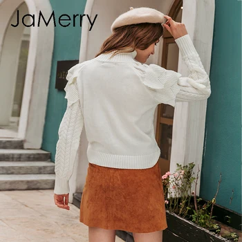 JaMerry Bežné turtleneck ženy sveter Jeseň zima dlhý rukáv pletený sveter Prehrabať geometrické dámy pulóver jumper