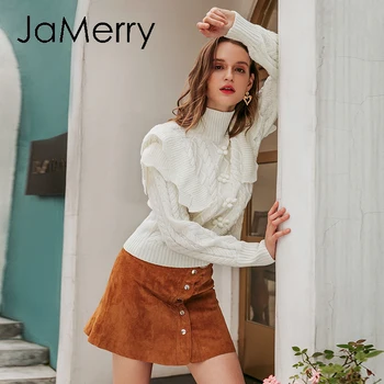 JaMerry Bežné turtleneck ženy sveter Jeseň zima dlhý rukáv pletený sveter Prehrabať geometrické dámy pulóver jumper
