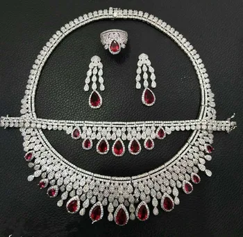 Janekelly Luxusné cubic zirconia náhrdelník náramok, náušnice a prsteň 4pcs dubaj plný šperky set pre ženy,svadobné šaty večera