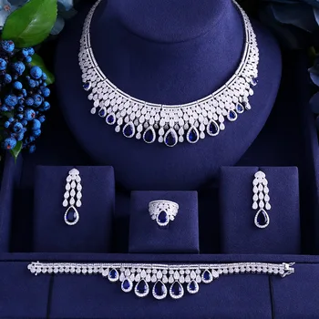 Janekelly Luxusné cubic zirconia náhrdelník náramok, náušnice a prsteň 4pcs dubaj plný šperky set pre ženy,svadobné šaty večera