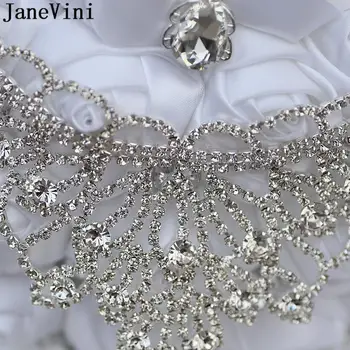 JaneVini Veľké Biele Svadobné Kytice Silver Diamond Šperky Nevesta Drží Kvetiny Bruids Boeket Crystal Saténové Svadobné Kytice 30 cm