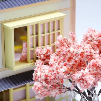 Japonskej Architektúry Štýle DIY Drevený domček pre bábiky Sakura 3D Doll House Miniatúrne s Nábytku, Súpravy, Hračky pre Deti, Priateľa Darček