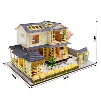 Japonskej Architektúry Štýle DIY Drevený domček pre bábiky Sakura 3D Doll House Miniatúrne s Nábytku, Súpravy, Hračky pre Deti, Priateľa Darček