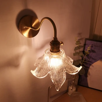 Japonsko Štýl LED Nástenné svietidlo Crystal Kvet Tienidlo Medi Nordic Wandlamp S Prepínačom Na Spálni Zrkadlo Svetlá Nášivka Murale