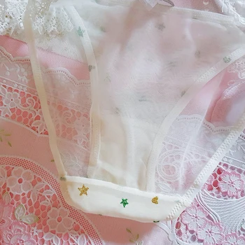 Japonský dizajn dievča trblietavých hviezd tenký pás bud hodváb transparentné gázy nízky nárast nohavice string tanga sexy nohavičky majtki
