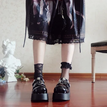 Japonský gotický tmavé punk lolita vintage topánky Mary Jane kolo hlavy dámske topánky Ploché Topánky Platformu kawaii topánky loli cosplay