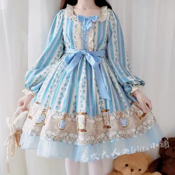 Japonský sladké lolita šaty vintage čipky bowknot roztomilý tlač viktoriánskej šaty kawaii dievča gothic lolita jsk/op princezná loli