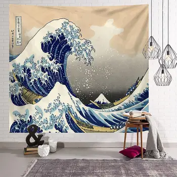 Japonský Vlna Kanagawa Deka Gobelín Stene Visí České Posteľ Domov Prírody Trendy Izba Dekor, Tapety, Kreslené, Mýtus, Umenie