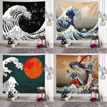 Japonský Vlna Kanagawa Deka Gobelín Stene Visí České Posteľ Domov Prírody Trendy Izba Dekor, Tapety, Kreslené, Mýtus, Umenie