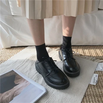 Japonský Školskú Uniformu topánky Jk Študent Topánky Dievčatá, Ženy Kawaii Lolita Mäkké Dievča Kolo Prst Platformu Patent Kožené Topánky 4cm