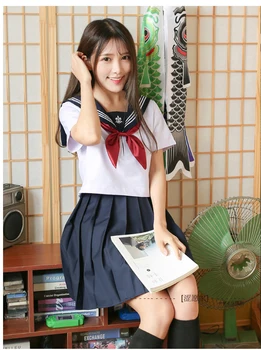 Japonský Školskú Uniformu Trident Výšivky Sukne JK Jednotné Biele Námorník Top+Sukňa+Kravatu Vyhovovali Vysokoškolské študentky Uniformy