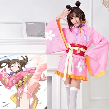 Japonský Štýl Anime Cosplay Kimono Yukata Ženy Sexy Obi Šaty Cardigan Ružová Kawaii Župan Halloween Party Stage Tanečné Nosiť
