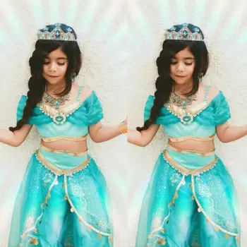 Jasmine Aladdin Thajskom Štýle, Baby, Dievčatá Dieťa Odev Maškarný Princess Tričko, Vesta Topy+Bell Dna Nohavice Strany Kostým 3-8Years