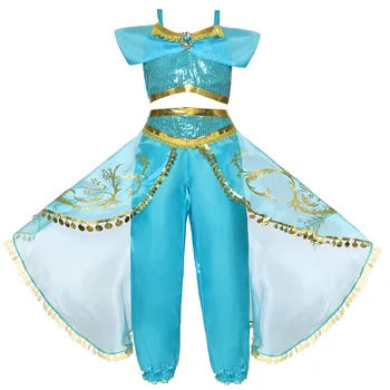 Jasmine Šaty pre Dievča Karneval Aladdin je svetlo Maškarný Kostým Letné Deti Obliekajú Oblečenie Detí Haloween Narodeninovej Party Frocks