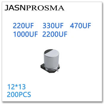 JASNPROSMA 200PCS 12*13 220UF 330UF 470UF 1000UF 2200UF 10V 25V 35V 50 63V SMD 12x13 Hliníkové elektrolytické kondenzátory