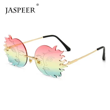JASPEER Trendy Steampunk slnečné Okuliare Ženy, Luxusné Značky Dizajnér Punk bez obrúčok Slnečné Okuliare Mužov UV400 Jazdy Mesiac Slnečné Okuliare