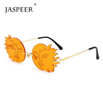 JASPEER Trendy Steampunk slnečné Okuliare Ženy, Luxusné Značky Dizajnér Punk bez obrúčok Slnečné Okuliare Mužov UV400 Jazdy Mesiac Slnečné Okuliare