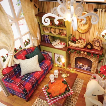 JE SHENG Miniatúrne DIY domček pre bábiky S Furnitures Drevený Dom cutebee Hračky Pre Deti Narodeniny Klasické Vianočné Darčeky